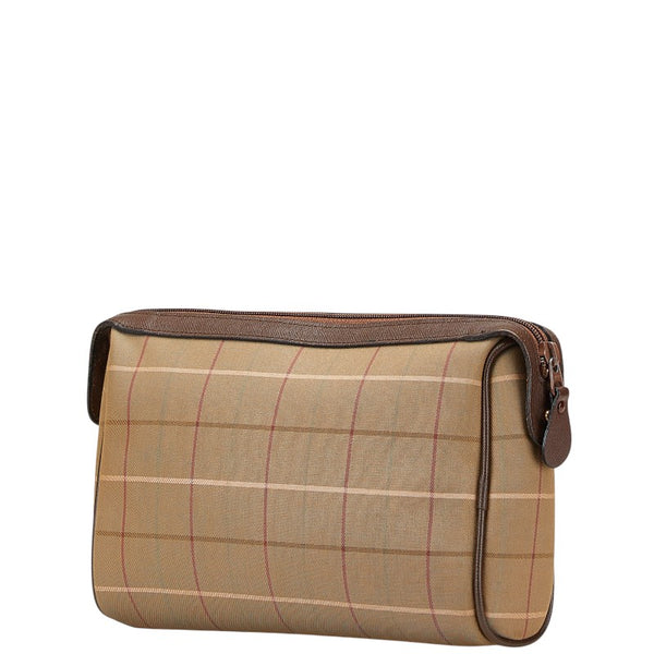バーバリー チェック セカンドバッグ ポーチ カーキ ブラウン キャンバス レザー レディース BURBERRY 【中古】