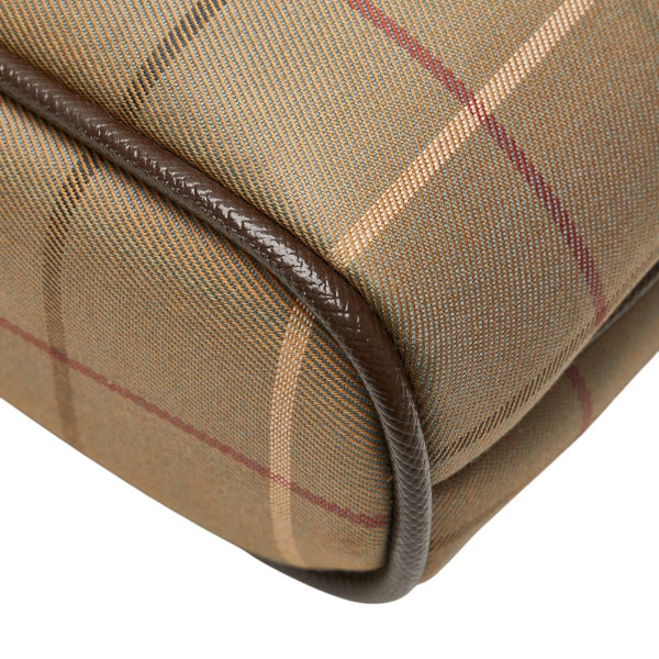 バーバリー チェック セカンドバッグ ポーチ カーキ ブラウン キャンバス レザー レディース BURBERRY 【中古】