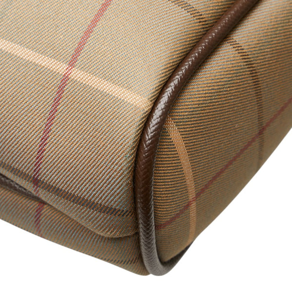 バーバリー チェック セカンドバッグ ポーチ カーキ ブラウン キャンバス レザー レディース BURBERRY 【中古】