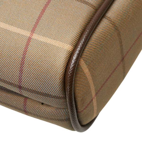 バーバリー チェック セカンドバッグ ポーチ カーキ ブラウン キャンバス レザー レディース BURBERRY 【中古】