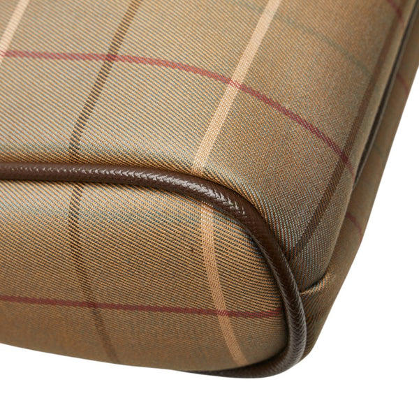 バーバリー チェック セカンドバッグ ポーチ カーキ ブラウン キャンバス レザー レディース BURBERRY 【中古】