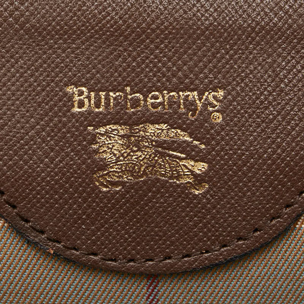 バーバリー チェック セカンドバッグ ポーチ カーキ ブラウン キャンバス レザー レディース BURBERRY 【中古】