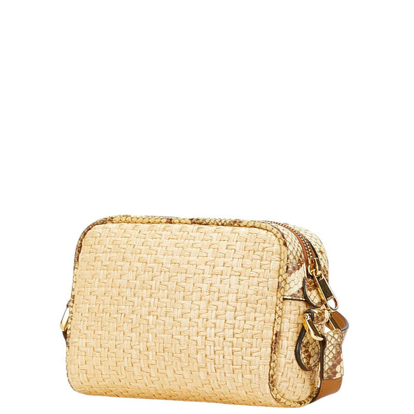 グッチ GGマーモント 斜め掛け ショルダーバッグ 574493 ベージュ ラフィア パイソン レディース GUCCI 【中古】