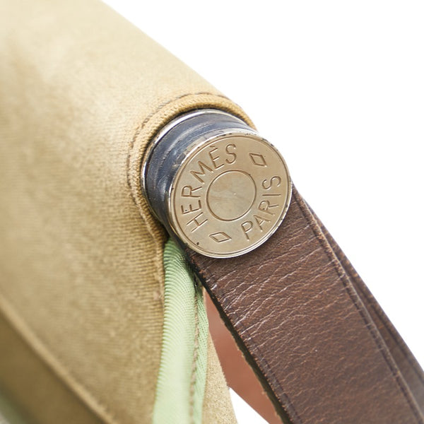 エルメス カバックエランPM ショルダーバッグ カーキグリーン ブラウン キャンバス レザー レディース HERMES 【中古】
