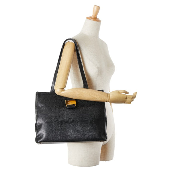 サルヴァトーレフェラガモ ヴァラ トートバッグ ハンドバッグ ブラック PVC レザー レディース Salvatore Ferragamo 【中古】