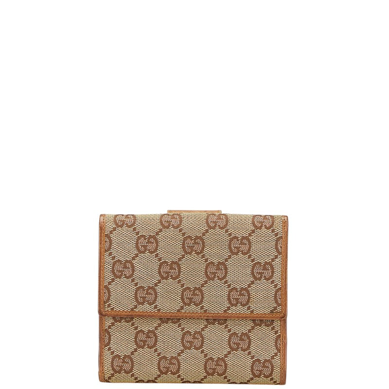 グッチ GGキャンバス 二つ折り財布 コンパクトウォレット 74209 ブラック キャンバス レザー レディース GUCCI 【中古】