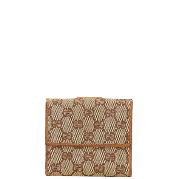 グッチ GGキャンバス 二つ折り財布 コンパクトウォレット 74209 ブラック キャンバス レザー レディース GUCCI 【中古】