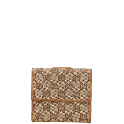 グッチ GGキャンバス 二つ折り財布 コンパクトウォレット 74209 ブラック キャンバス レザー レディース GUCCI 【中古】