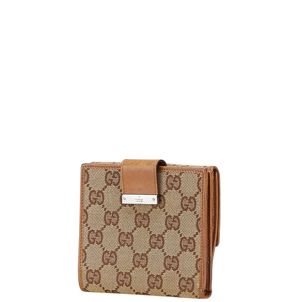 グッチ GGキャンバス 二つ折り財布 コンパクトウォレット 74209 ブラック キャンバス レザー レディース GUCCI 【中古】