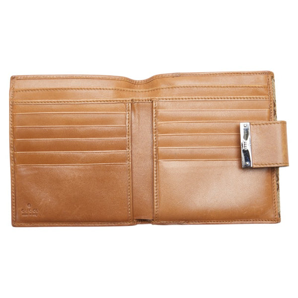 グッチ GGキャンバス 二つ折り財布 コンパクトウォレット 74209 ブラック キャンバス レザー レディース GUCCI 【中古】