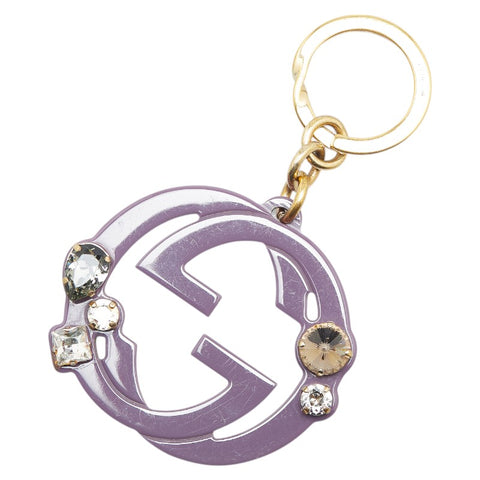 グッチ インターロッキングG ビジュー チャーム キーホルダー パープル ゴールド プラスチック メッキ レディース GUCCI 【中古】