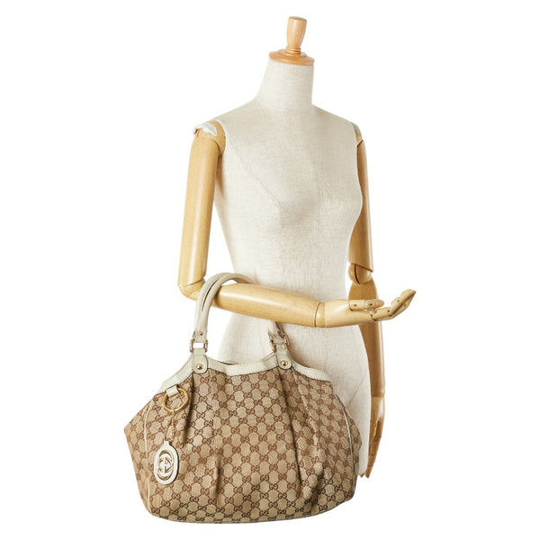 グッチ GGキャンバス スーキー ハンドバッグ 211944 ベージュ ホワイト キャンバス レザー レディース GUCCI 【中古】