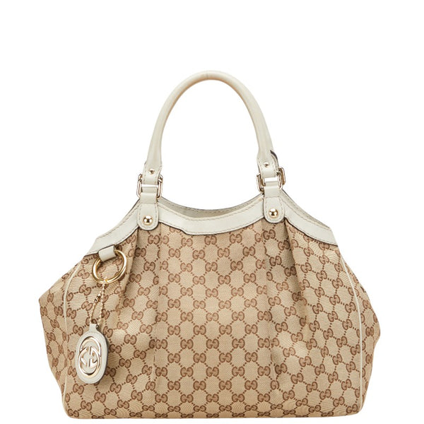 グッチ GGキャンバス スーキー ハンドバッグ 211944 ベージュ ホワイト キャンバス レザー レディース GUCCI 【中古】