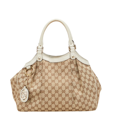 グッチ GGキャンバス スーキー ハンドバッグ 211944 ベージュ ホワイト キャンバス レザー レディース GUCCI 【中古】