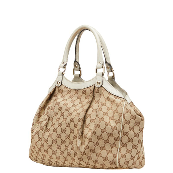 グッチ GGキャンバス スーキー ハンドバッグ 211944 ベージュ ホワイト キャンバス レザー レディース GUCCI 【中古】