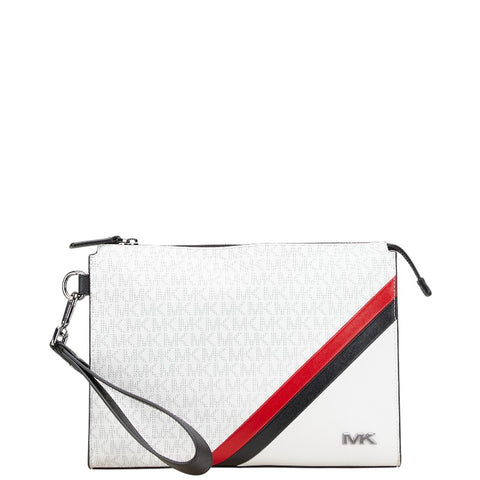マイケルコース MKシグネチャー クラッチバッグ セカンドバッグ ホワイト グレー ブラック PVC レザー レディース Michael Kors 【中古】