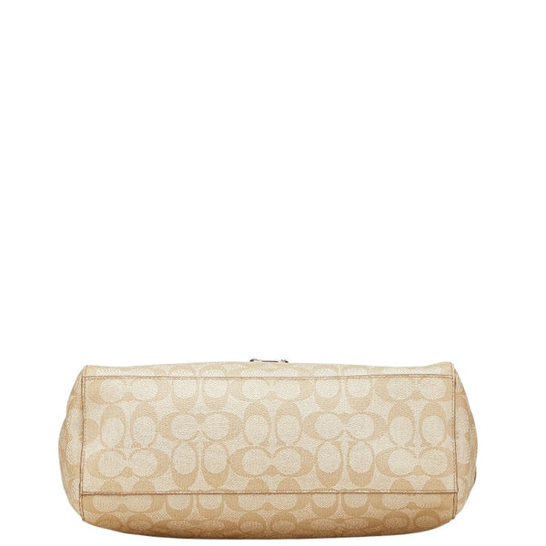 コーチ シグネチャー ショルダーバッグ ハンドバッグ 2WAY ベージュ ホワイト PVC レザー レディース COACH 【中古】