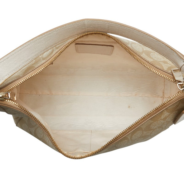 コーチ シグネチャー ショルダーバッグ ハンドバッグ 2WAY ベージュ ホワイト PVC レザー レディース COACH 【中古】