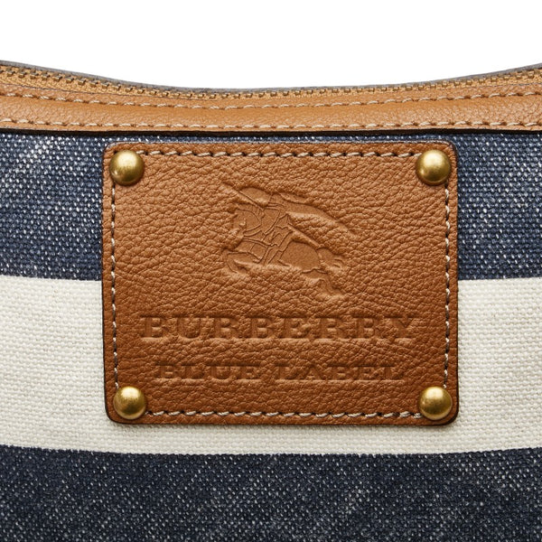 バーバリー ブルーレーベル ハンドバッグ ブルー ホワイト キャンバス レザー レディース BURBERRY 【中古】