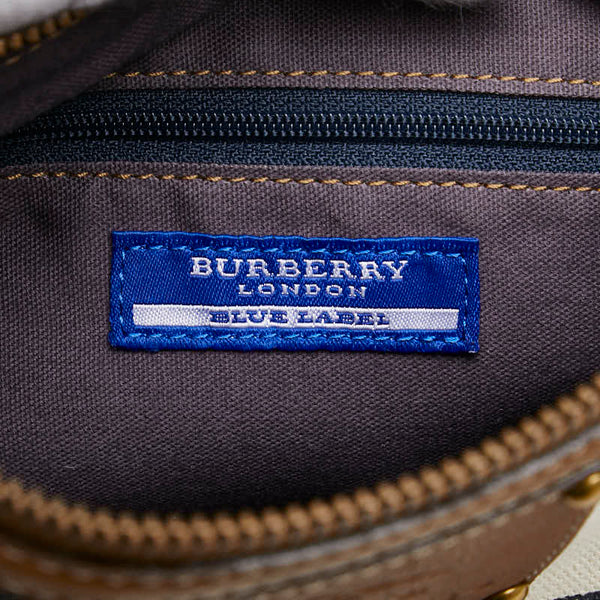 バーバリー ブルーレーベル ハンドバッグ ブルー ホワイト キャンバス レザー レディース BURBERRY 【中古】