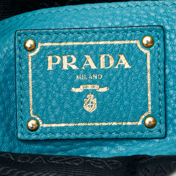 プラダ 三角ロゴプレート ハンドバッグ ショルダーバッグ 2WAY ライトブルー レザー レディース PRADA 【中古】