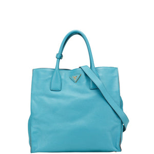 プラダ 三角ロゴプレート ハンドバッグ ショルダーバッグ 2WAY ライトブルー レザー レディース PRADA 【中古】