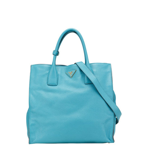 プラダ 三角ロゴプレート ハンドバッグ ショルダーバッグ 2WAY ライトブルー レザー レディース PRADA 【中古】
