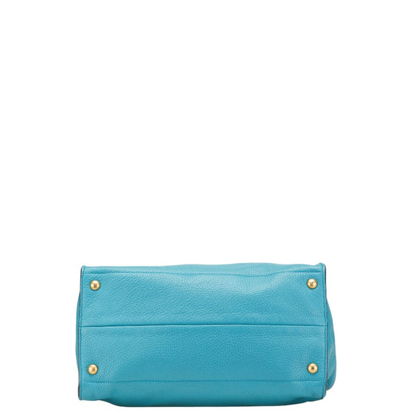 プラダ 三角ロゴプレート ハンドバッグ ショルダーバッグ 2WAY ライトブルー レザー レディース PRADA 【中古】