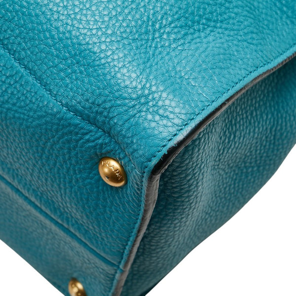 プラダ 三角ロゴプレート ハンドバッグ ショルダーバッグ 2WAY ライトブルー レザー レディース PRADA 【中古】