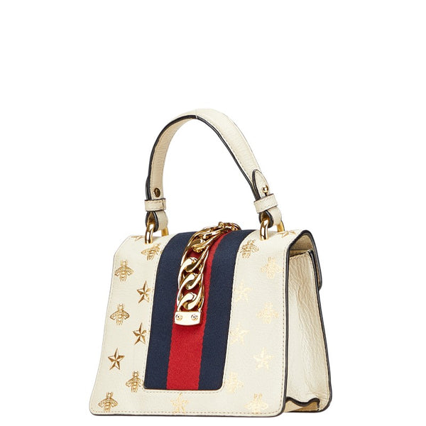 グッチ シルヴィ ビー 蜂 スター 星 ミニ ハンドバッグ ショルダーバッグ 2WAY 470270 ホワイト ゴールド レザー レディース GUCCI 【中古】