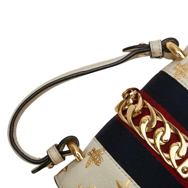 グッチ シルヴィ ビー 蜂 スター 星 ミニ ハンドバッグ ショルダーバッグ 2WAY 470270 ホワイト ゴールド レザー レディース GUCCI 【中古】