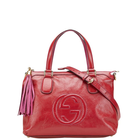 グッチ ソーホー インターロッキングG ハンドバッグ ショルダーバッグ 2WAY 308362 レッド レザー レディース GUCCI 【中古】