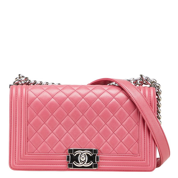 シャネル マトラッセ ボーイシャネル ココマーク チェーン ショルダーバッグ ピンク ラムスキン レディース CHANEL 【中古】