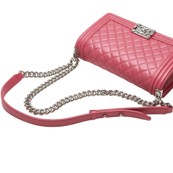 シャネル マトラッセ ボーイシャネル ココマーク チェーン ショルダーバッグ ピンク ラムスキン レディース CHANEL 【中古】
