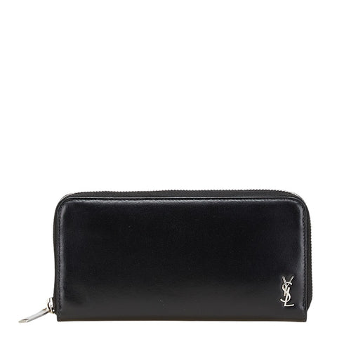 サンローラン YSLロゴ 長財布 ラウンドファスナー ブラック レザー メンズ SAINT LAURENT 【中古】