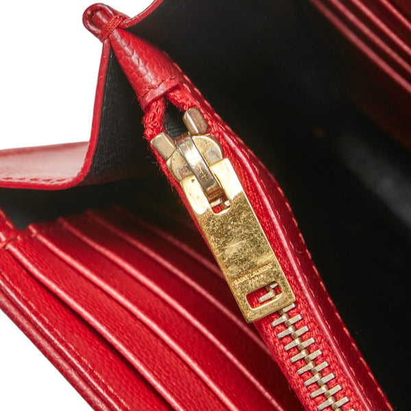 サンローラン YSL Vステッチ チェーンウォレット ショルダーバッグ 377828 レッド レザー レディース SAINT LAURENT 【中古】