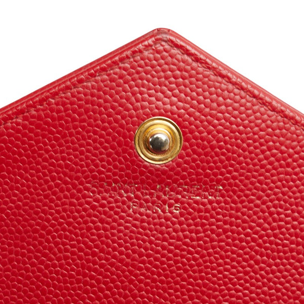 サンローラン YSL Vステッチ チェーンウォレット ショルダーバッグ 377828 レッド レザー レディース SAINT LAURENT 【中古】
