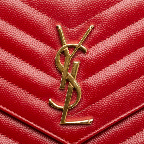 サンローラン YSL Vステッチ チェーンウォレット ショルダーバッグ 377828 レッド レザー レディース SAINT LAURENT 【中古】