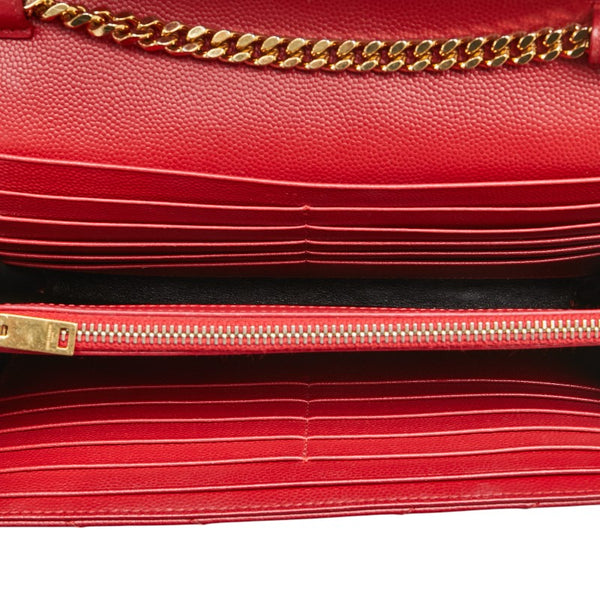 サンローラン YSL Vステッチ チェーンウォレット ショルダーバッグ 377828 レッド レザー レディース SAINT LAURENT 【中古】
