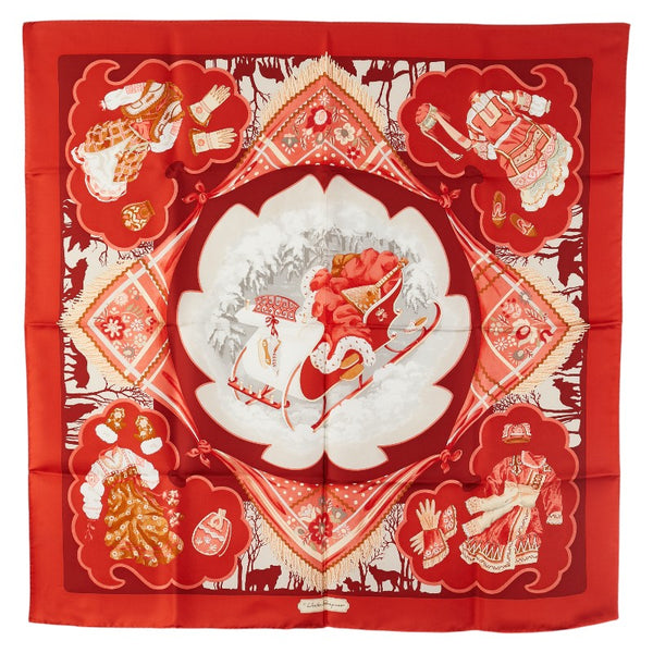 サルヴァトーレフェラガモ サルヴァトーレ フェラガモ スカーフ レッド シルク レディース Salvatore Ferragamo 【中古】