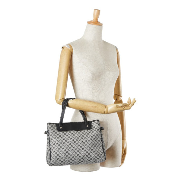 セリーヌ マカダム ハンドバッグ トートバッグ グレー ブラック キャンバス レザー レディース CELINE 【中古】