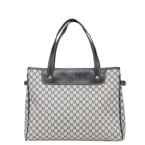セリーヌ マカダム ハンドバッグ トートバッグ グレー ブラック キャンバス レザー レディース CELINE 【中古】