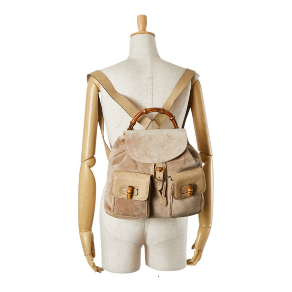 グッチ バンブー リュック バックパック 003.2058.0016 ベージュ スウェード レザー レディース GUCCI 【中古】