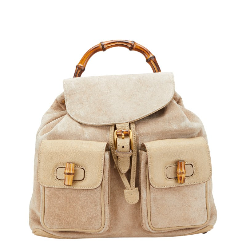 グッチ バンブー リュック バックパック 003.2058.0016 ベージュ スウェード レザー レディース GUCCI 【中古】