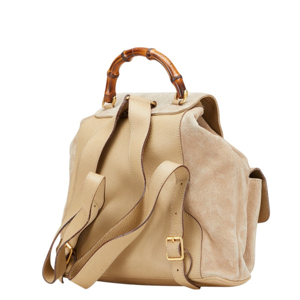 グッチ バンブー リュック バックパック 003.2058.0016 ベージュ スウェード レザー レディース GUCCI 【中古】