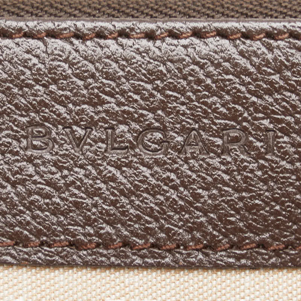 ブルガリ ロゴマニア ショルダーバッグ ベージュ ブラウン キャンバス レザー レディース BVLGARI 【中古】