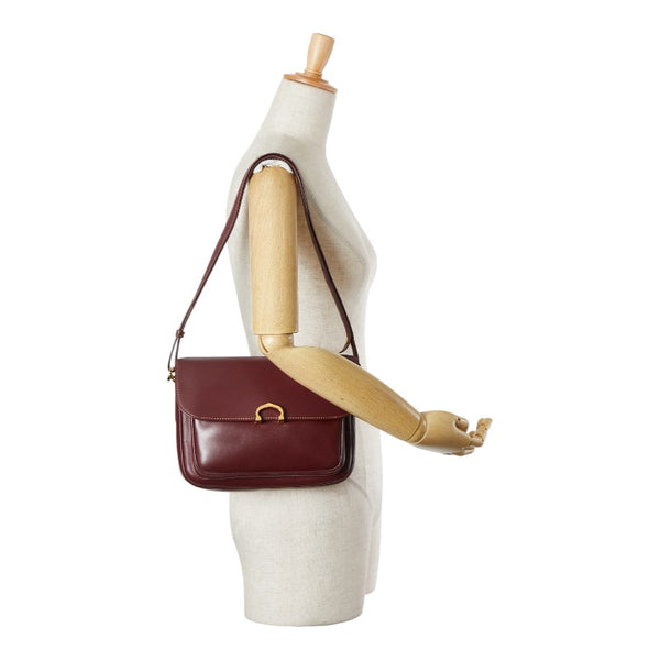 カルティエ マストライン ショルダーバッグ ワインレッド ボルドー レザー レディース CARTIER 【中古】