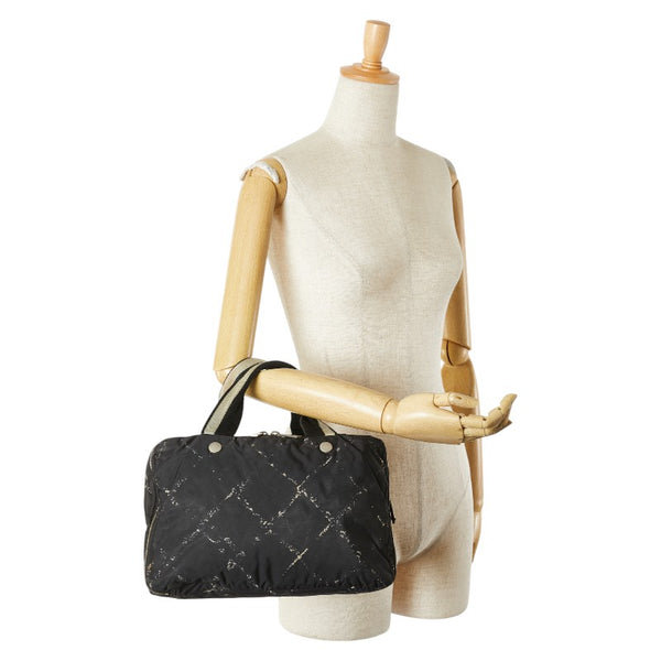 シャネル 旧トラベルライン ハンドバッグ ミニボストンバッグ ブラック ホワイト ナイロン レディース CHANEL 【中古】