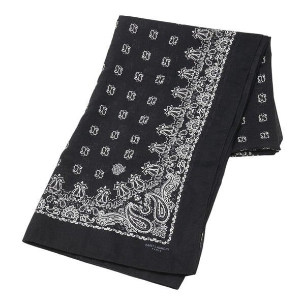 サンローラン ペイズリー モチーフ 大判スカーフ ストール ブラック ホワイト カシミヤ シルク レディース SAINT LAURENT 【中古】