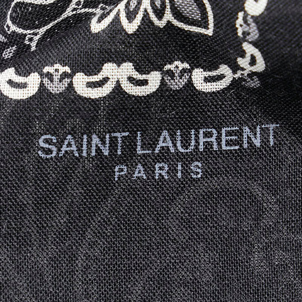サンローラン ペイズリー モチーフ 大判スカーフ ストール ブラック ホワイト カシミヤ シルク レディース SAINT LAURENT 【中古】